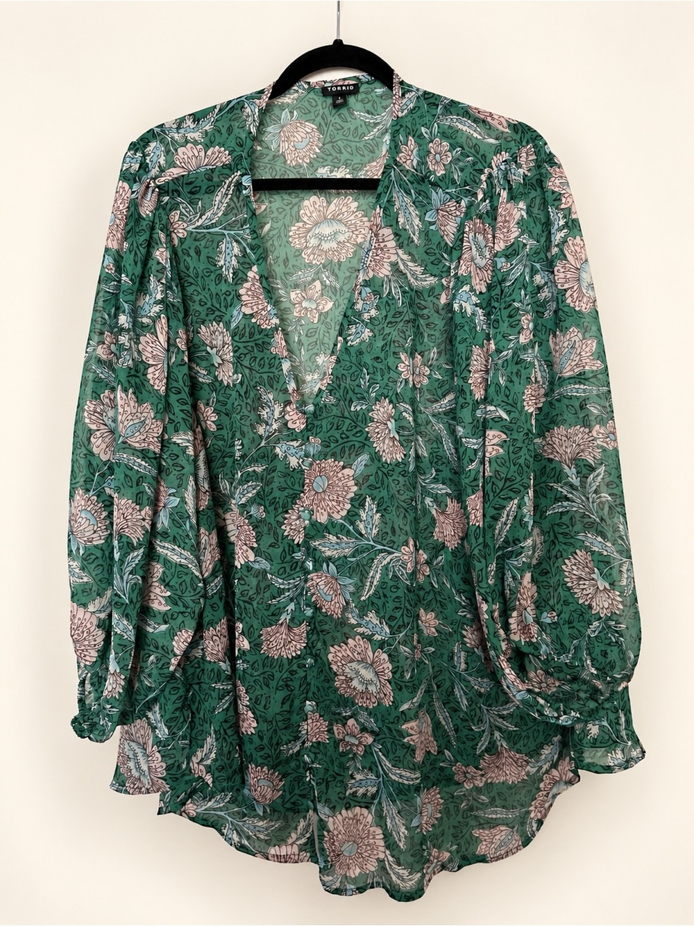 Torrid Green Floral V-Neck Blouse